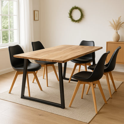 Miles Slim table solid acacia wood in natural shade with black metal legs 160x90x76cm