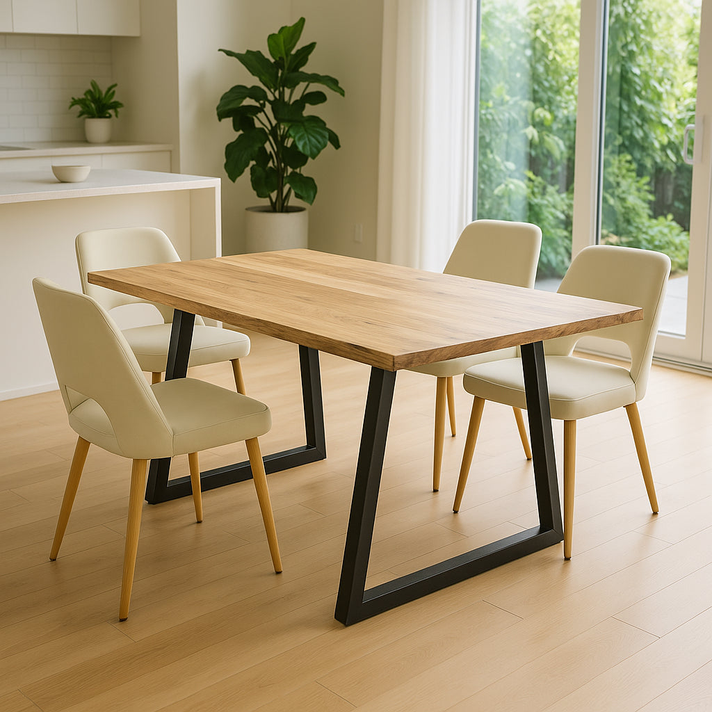 Miles table solid acacia wood thickness 3.7-4cm in natural shade with black metal legs 160x90x76cm
