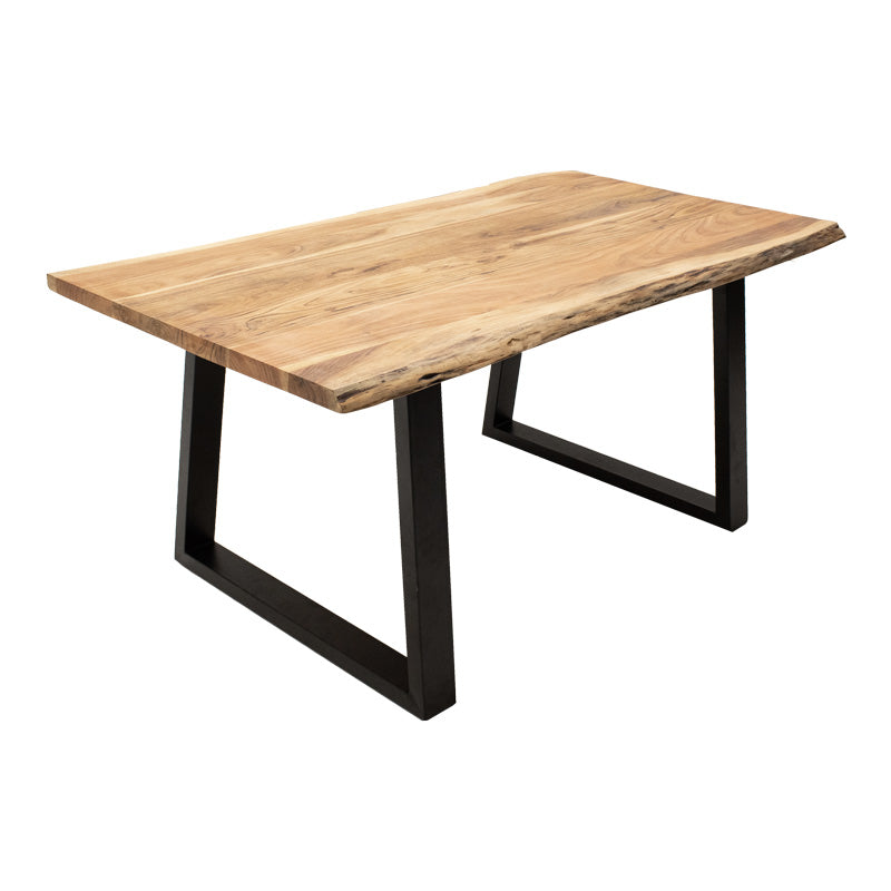 Miles table solid acacia wood thickness 3.7-4cm in natural shade with black metal legs 160x90x76cm