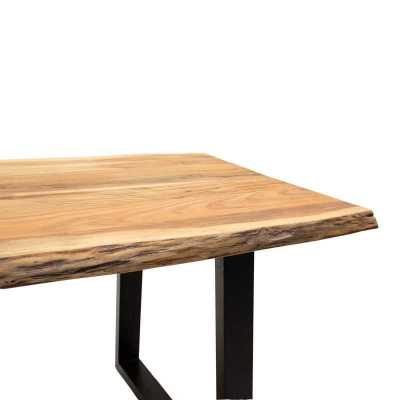 Miles table solid acacia wood thickness 3.7-4cm in natural shade with black metal legs 160x90x76cm