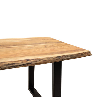 Miles table solid acacia wood thickness 3.7-4cm in natural shade with black metal legs 160x90x76cm