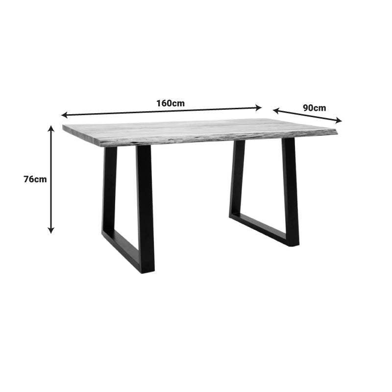 Miles table solid acacia wood thickness 3.7-4cm in natural shade with black metal legs 160x90x76cm