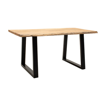 Miles table solid acacia wood thickness 3.7-4cm in natural shade with black metal legs 160x90x76cm