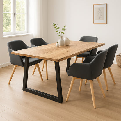 Miles table solid acacia wood 3.7-4cm in natural shade with black metal legs 180x90x76cm