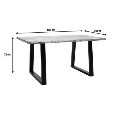 Miles table solid acacia wood 3.7-4cm in natural shade with black metal legs 180x90x76cm