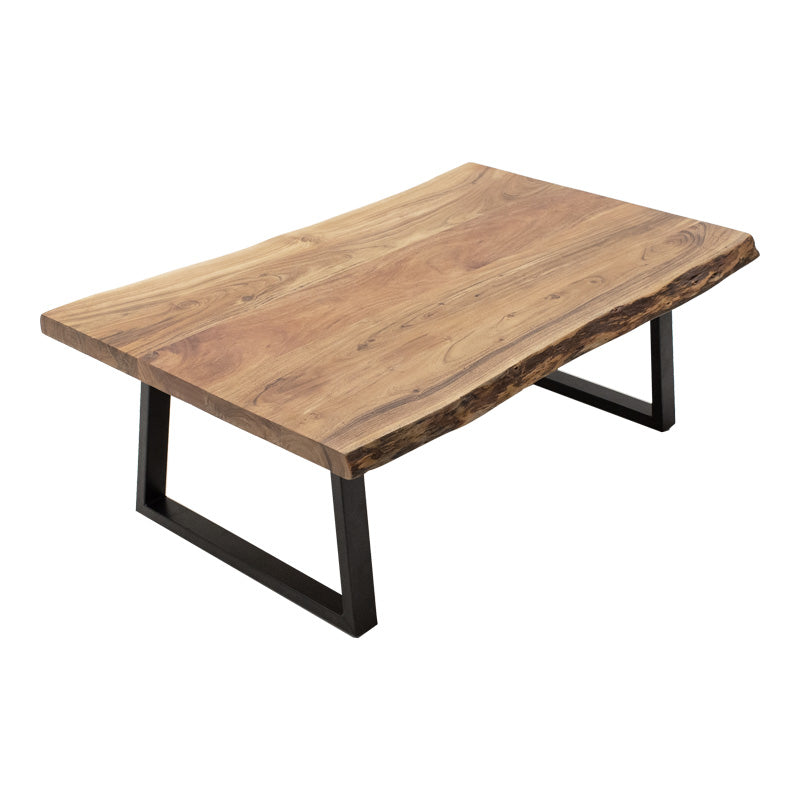 Miles coffee table solid acacia wood thickness 3.7-4cm in natural shade with black metal legs 115x60x45cm