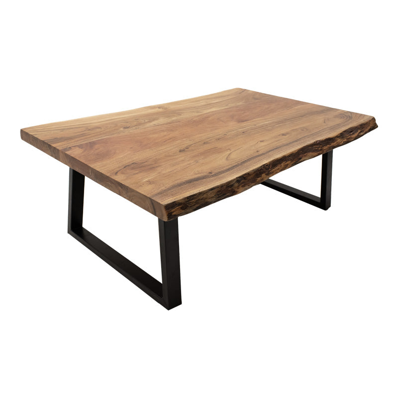 Miles coffee table solid acacia wood thickness 3.7-4cm in natural shade with black metal legs 115x60x45cm