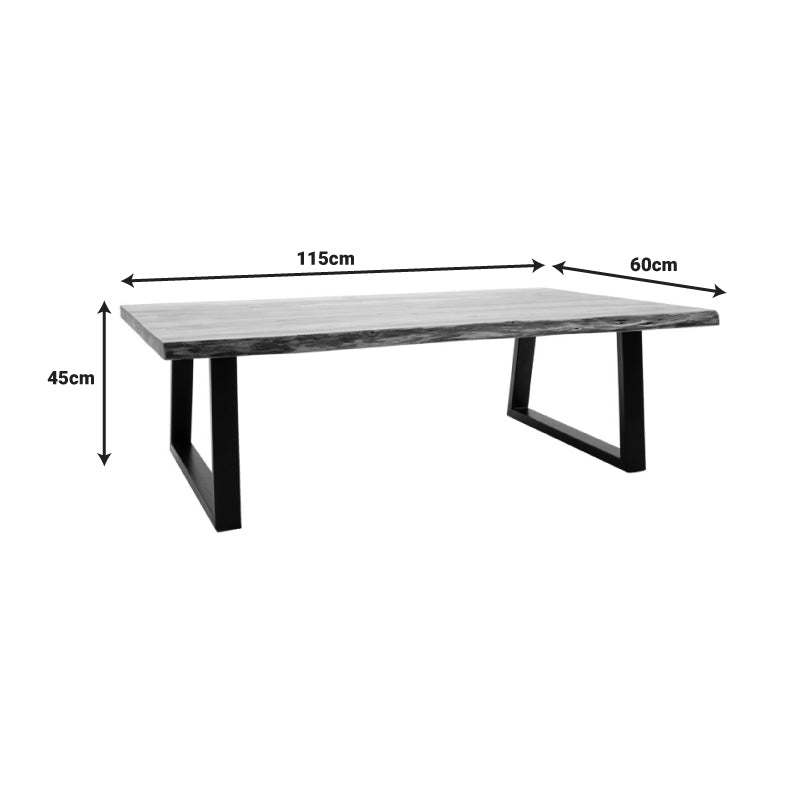 Miles coffee table solid acacia wood thickness 3.7-4cm in natural shade with black metal legs 115x60x45cm