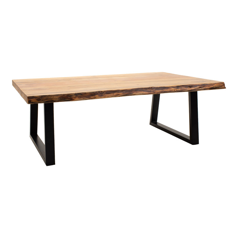 Miles coffee table solid acacia wood thickness 3.7-4cm in natural shade with black metal legs 115x60x45cm