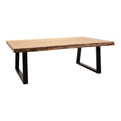 Miles coffee table solid acacia wood thickness 3.7-4cm in natural shade with black metal legs 115x60x45cm