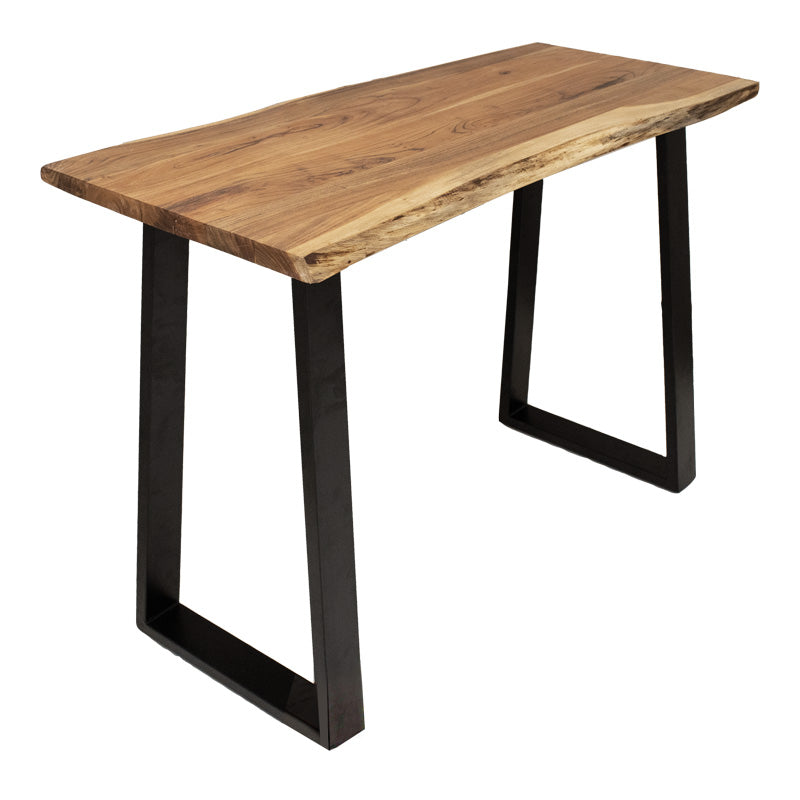 Bar table Miles solid acacia wood 3.7-4cm in natural shade with black metal legs 120x53x97cm