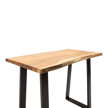 Bar table Miles solid acacia wood 3.7-4cm in natural shade with black metal legs 120x53x97cm