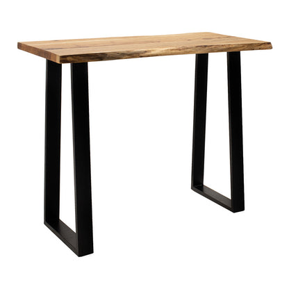 Bar table Miles solid acacia wood 3.7-4cm in natural shade with black metal legs 120x53x97cm