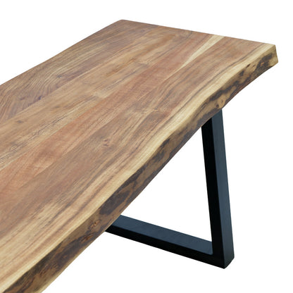 Miles Slim bench solid acacia wood in natural shade with black metal legs 160x40x45cm