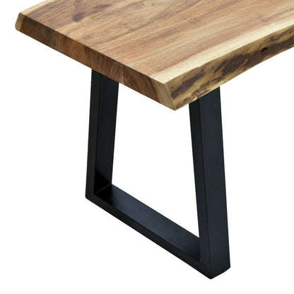 Miles Slim bench solid acacia wood in natural shade with black metal legs 160x40x45cm