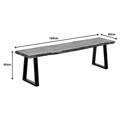 Miles Slim bench solid acacia wood in natural shade with black metal legs 160x40x45cm