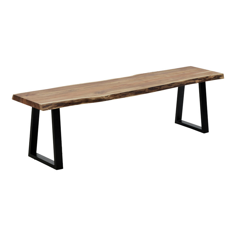 Miles Slim bench solid acacia wood in natural shade with black metal legs 160x40x45cm