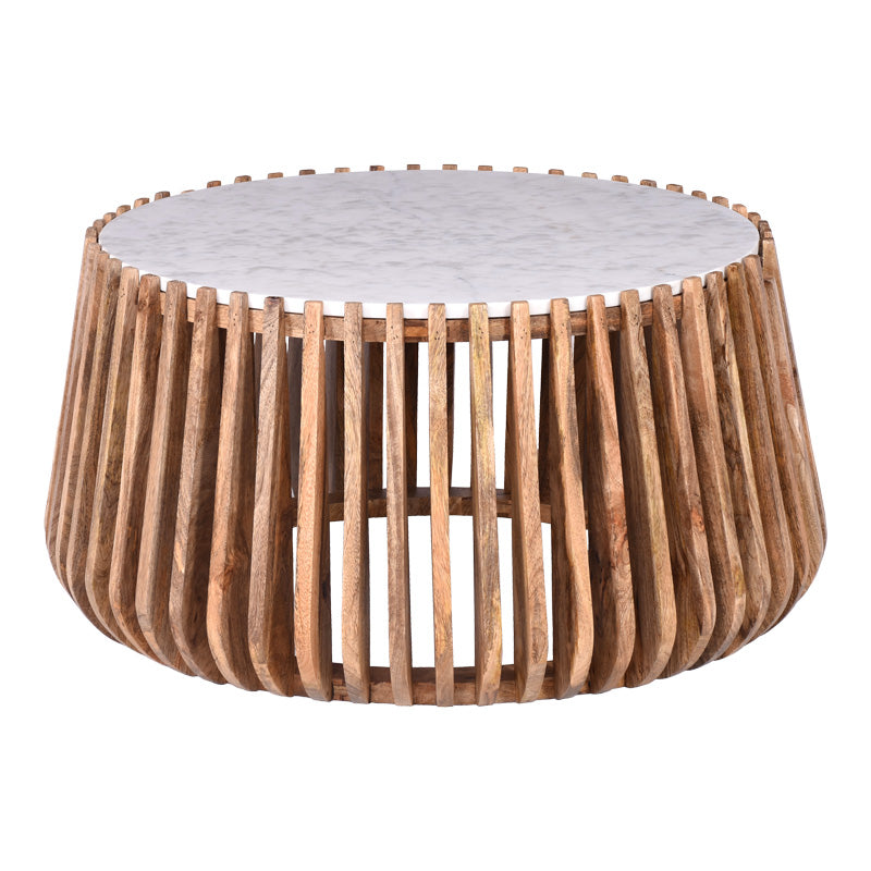 Coffee table Mable mango wood in natural color and marble look surface D80x45cm