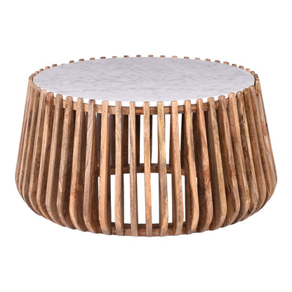 Coffee table Mable mango wood in natural color and marble look surface D80x45cm