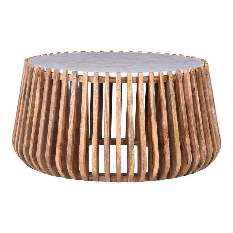 Coffee table Mable mango wood in natural color and marble look surface D80x45cm