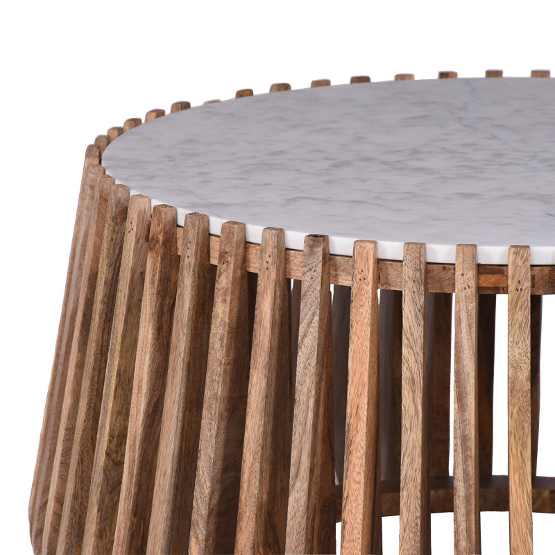 Coffee table Mable mango wood in natural color and marble look surface D80x45cm