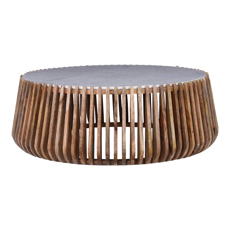 Coffee table Mable mango wood in natural color and marble look surface D120x45cm