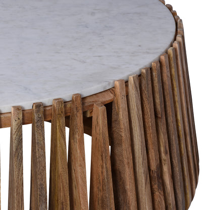 Coffee table Mable mango wood in natural color and marble look surface D120x45cm