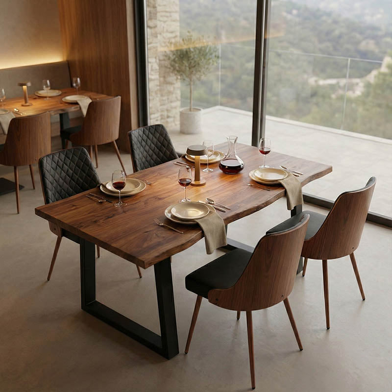 Miles table solid acacia wood thickness 3.7-4cm in walnut shade with black metal legs 140x80x76cm