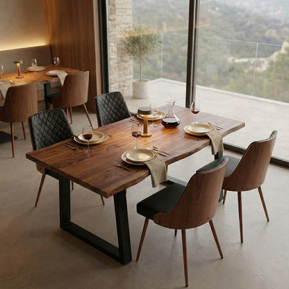 Miles table solid acacia wood thickness 3.7-4cm in walnut shade with black metal legs 140x80x76cm