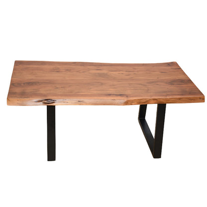 Miles coffee table solid acacia wood thickness 3.7-4cm in walnut color with black metal legs 115x60x45cm