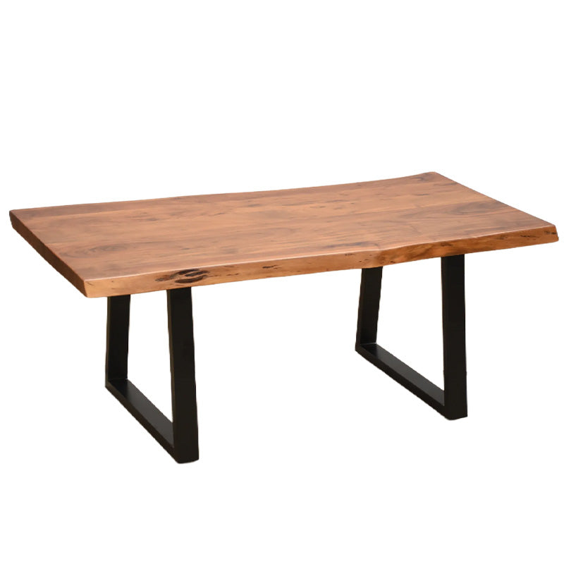 Miles coffee table solid acacia wood thickness 3.7-4cm in walnut color with black metal legs 115x60x45cm