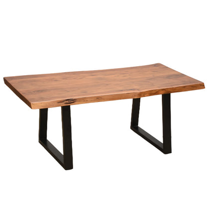 Miles coffee table solid acacia wood thickness 3.7-4cm in walnut color with black metal legs 115x60x45cm