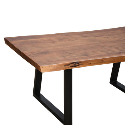 Miles coffee table solid acacia wood thickness 3.7-4cm in walnut color with black metal legs 115x60x45cm