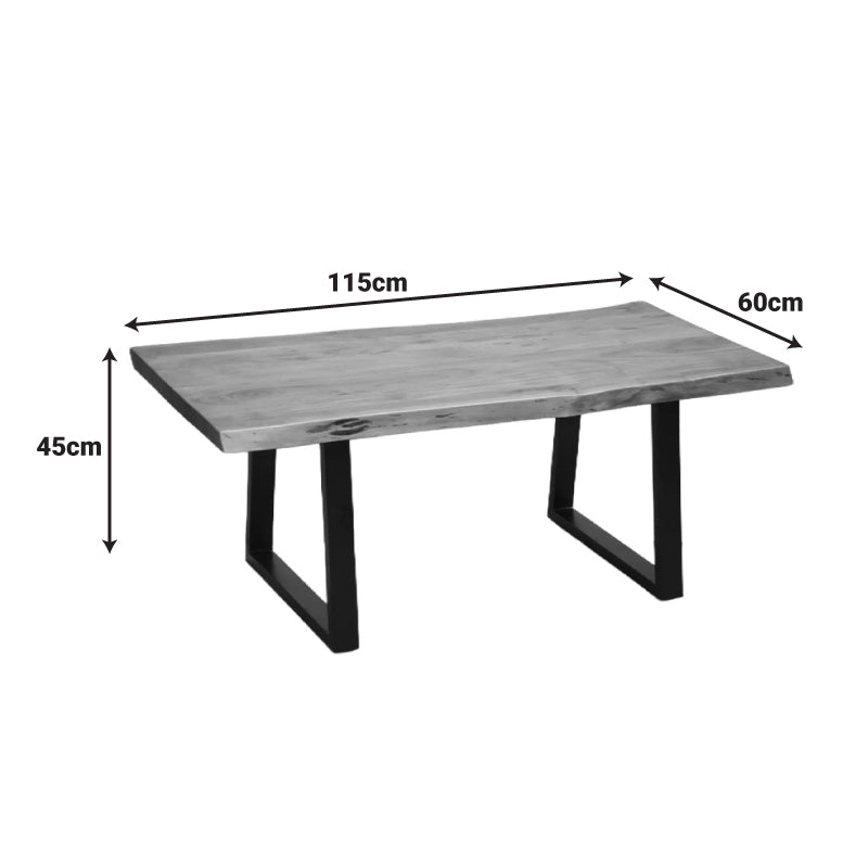 Miles coffee table solid acacia wood thickness 3.7-4cm in walnut color with black metal legs 115x60x45cm