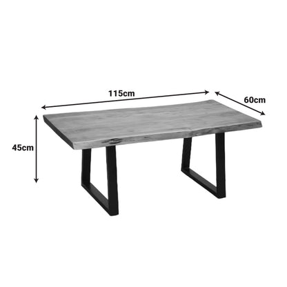 Miles coffee table solid acacia wood thickness 3.7-4cm in walnut color with black metal legs 115x60x45cm