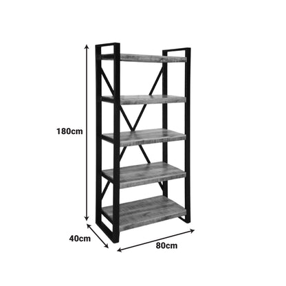 Miles bookcase mango wood in natural-black color 80x40x180cm