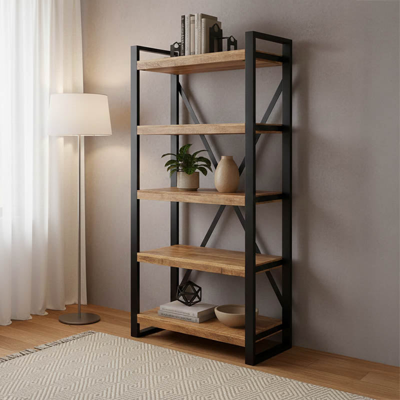 Miles bookcase mango wood in natural-black color 80x40x180cm