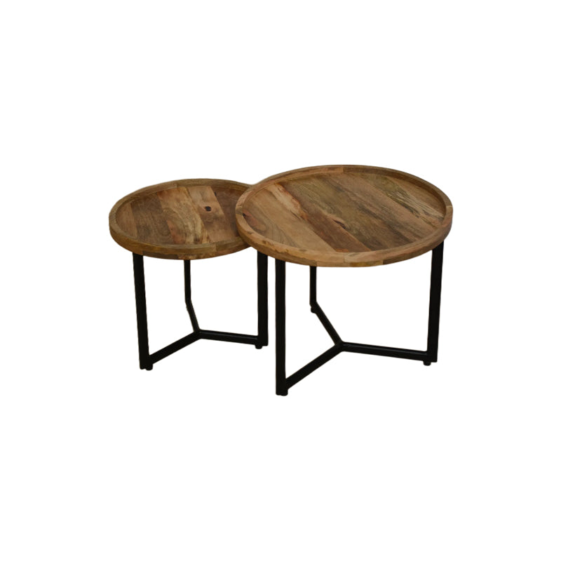 Kelly coffee table set 2 pieces mango wood in natural-black color