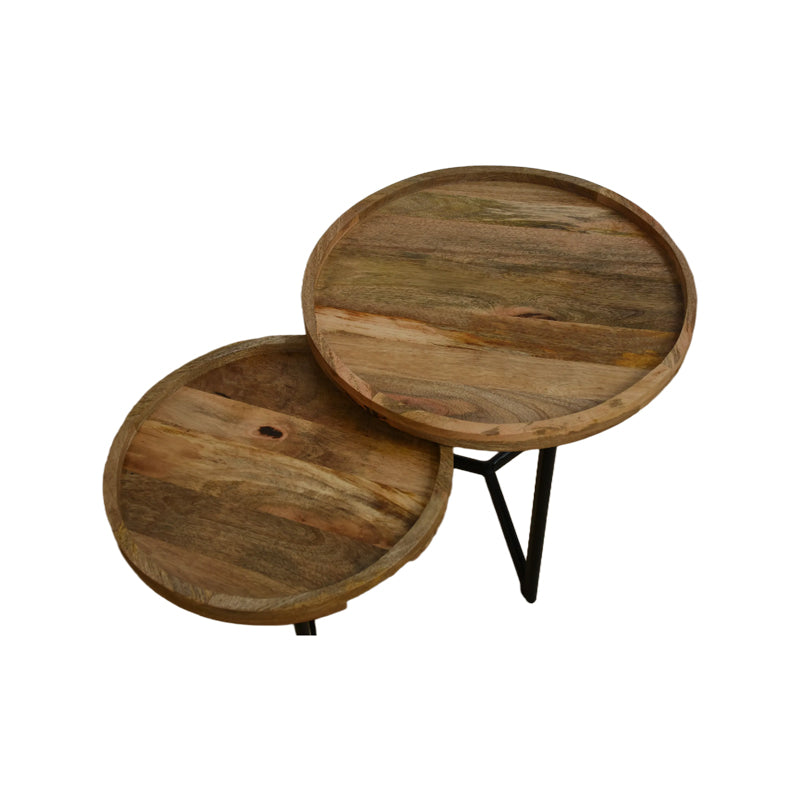 Kelly coffee table set 2 pieces mango wood in natural-black color