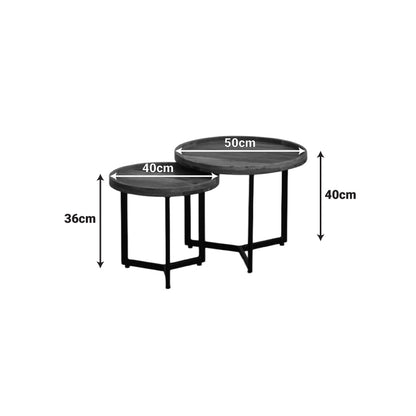 Kelly coffee table set 2 pieces mango wood in natural-black color