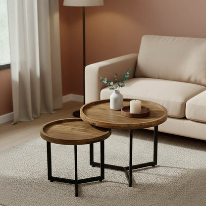 Kelly coffee table set 2 pieces mango wood in natural-black color