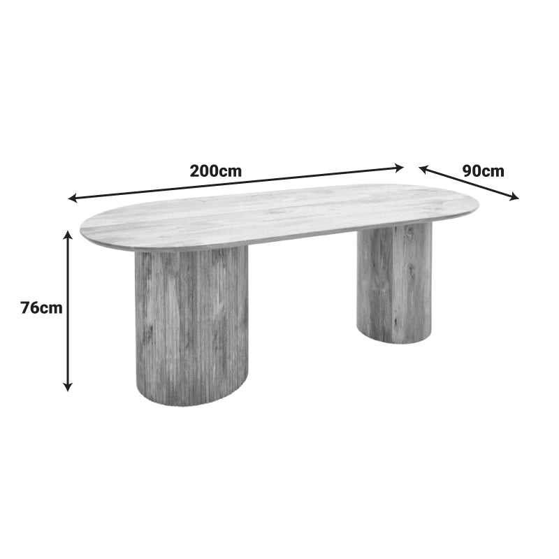 Dining table Flute solid mango wood in natural color 200x90x76cm