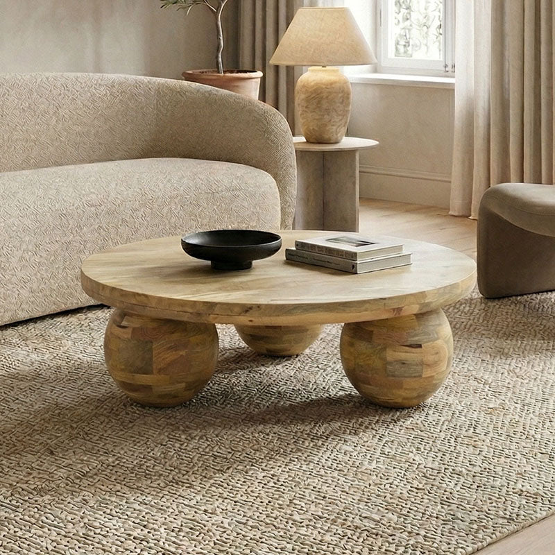 Coffee table Fedena solid mango wood in natural color D90x30cm
