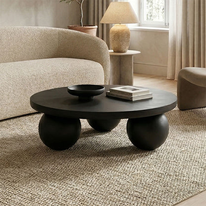 Coffee table Fedena solid mango wood black D90x30cm