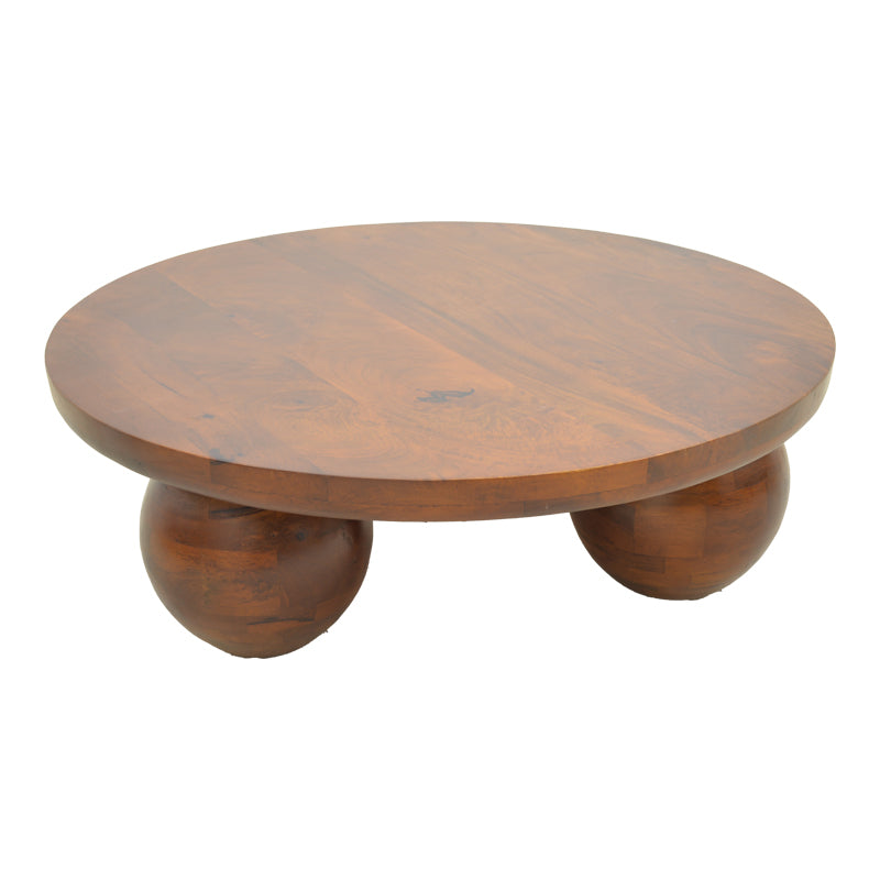 Coffee table Fedena solid mango wood walnut D90x30cm
