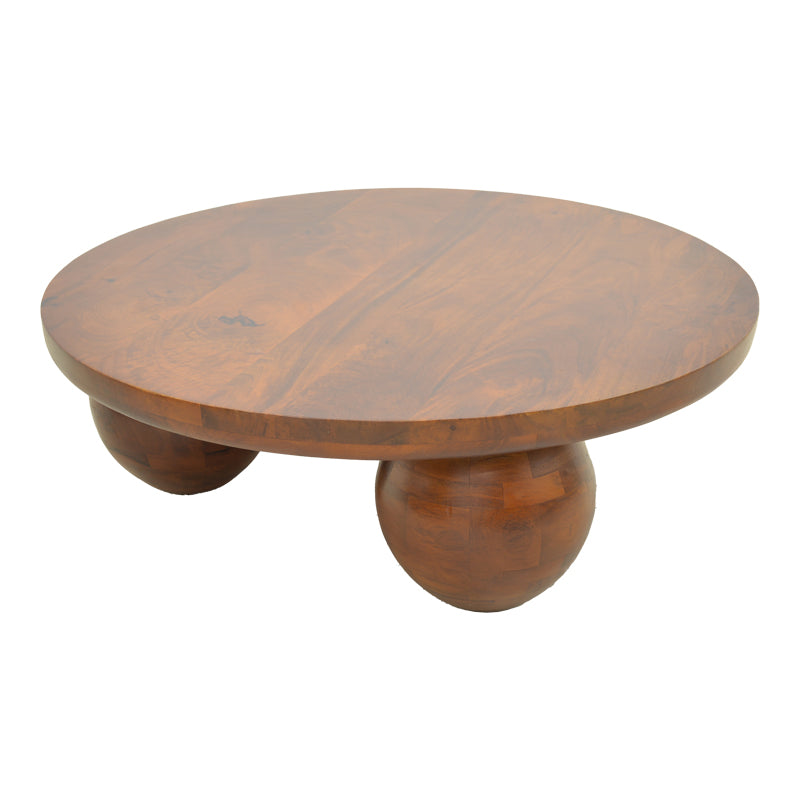 Coffee table Fedena solid mango wood walnut D90x30cm