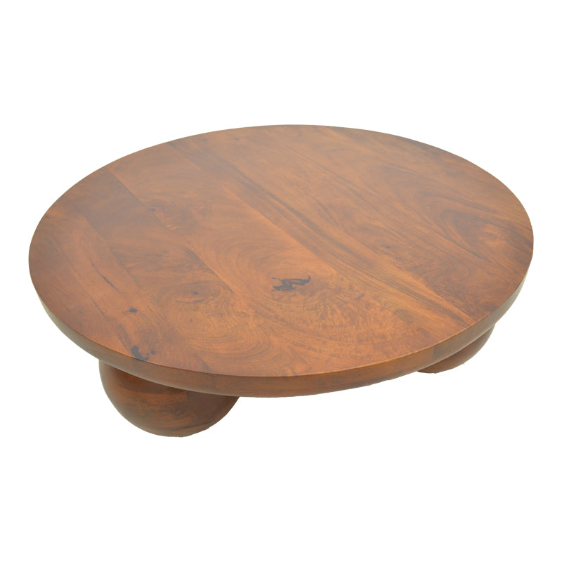 Coffee table Fedena solid mango wood walnut D90x30cm