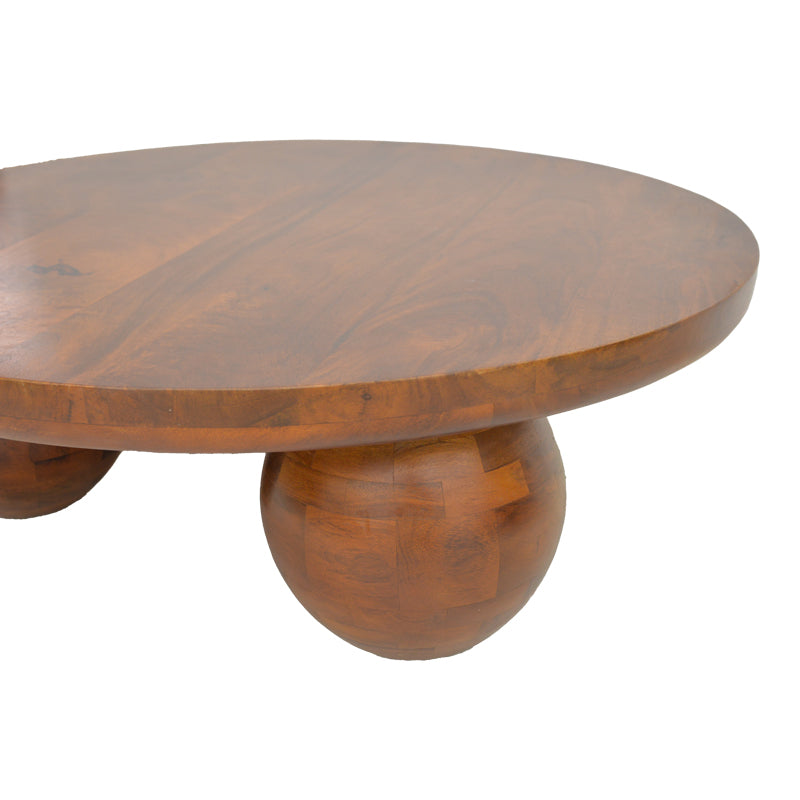 Coffee table Fedena solid mango wood walnut D90x30cm