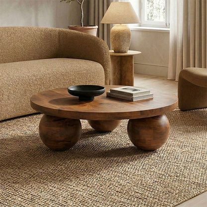 Coffee table Fedena solid mango wood walnut D90x30cm