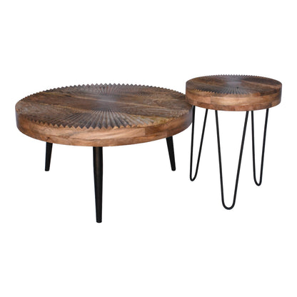Set of 2 pieces coffee tables Lemia mango wood in natural color and black metal leg